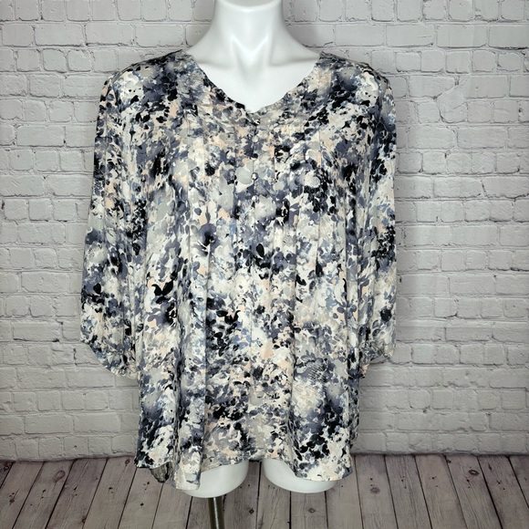 Rose & Olive Abstract Floral Print Top Blouse Size 1X - Picture 1 of 11
